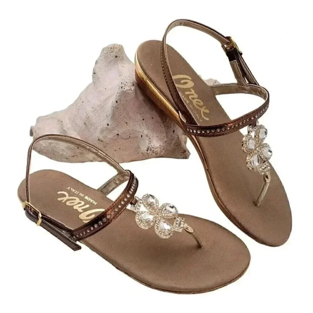 Onex Taylor Women’s Italian Leather Jeweled Sandals Bronze